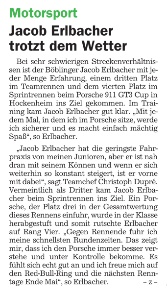 Jacob Erlbacher trotzt dem Wetter - Dupré Motorsport Team in Hockenheim 