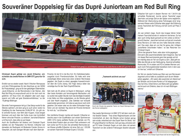 Erlbacher mit den schnellsten rennrungen am Red Bull Ring - Dupré Motorsport