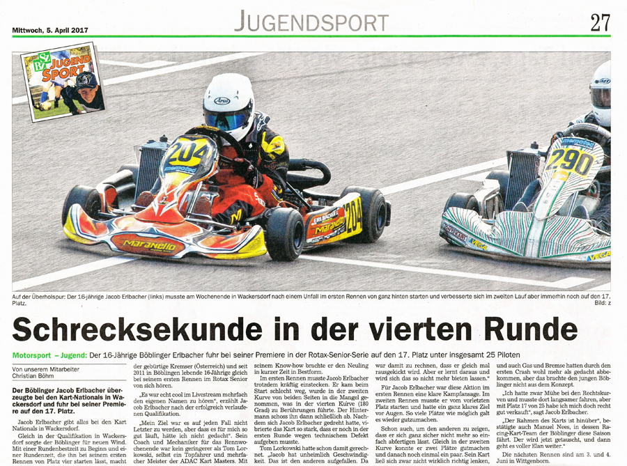 Jacob Erlbacher bei den Kart Nationals in Wackersdorf erstmals am Start.