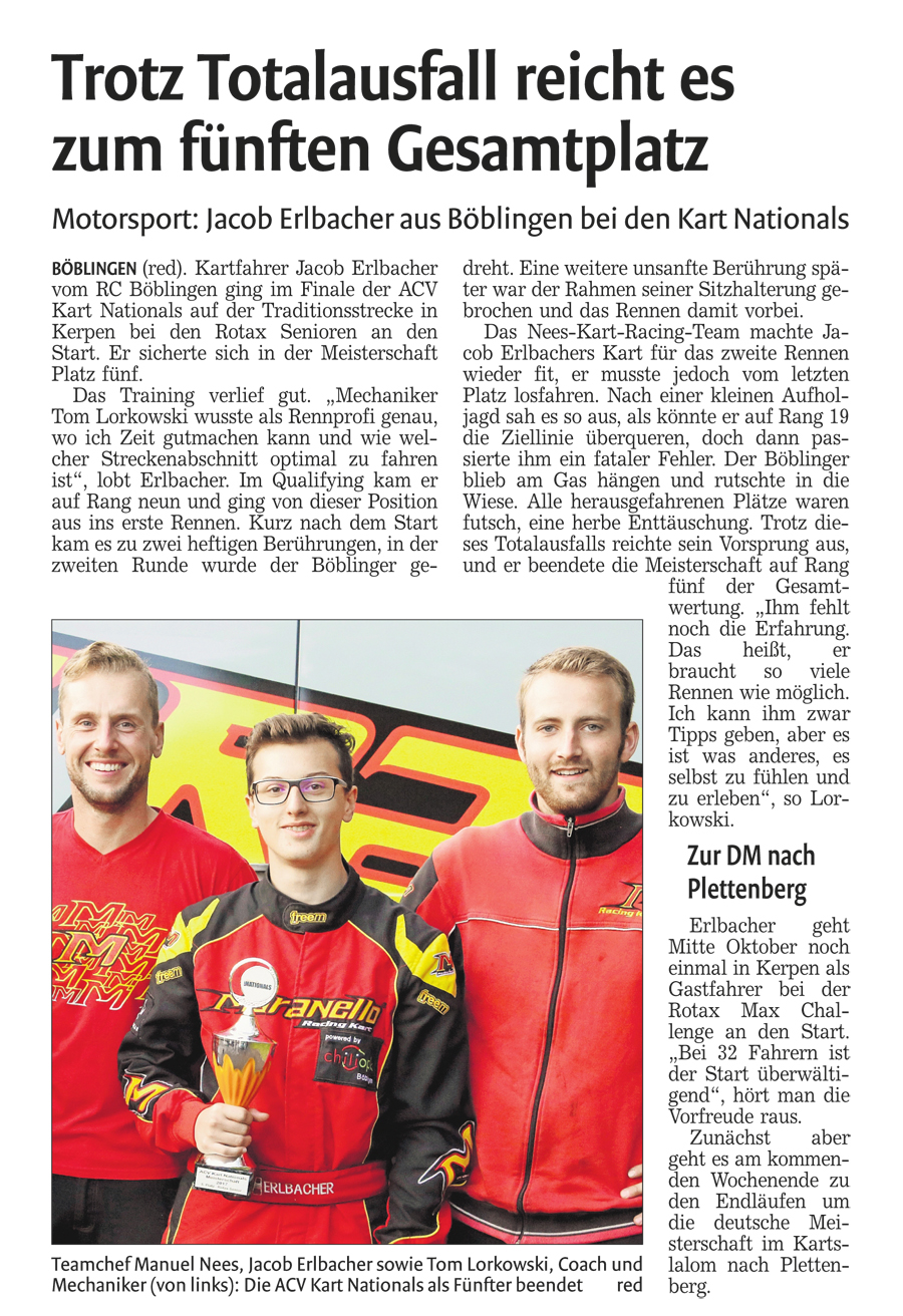 Jacob Erlbacher beim Finale der Kart Nationals in Kerpen