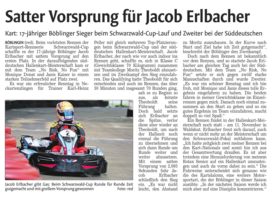 Satter Vorsprung für Jacob Erlbacher - Indoorkart - Schwarzwald-Cup