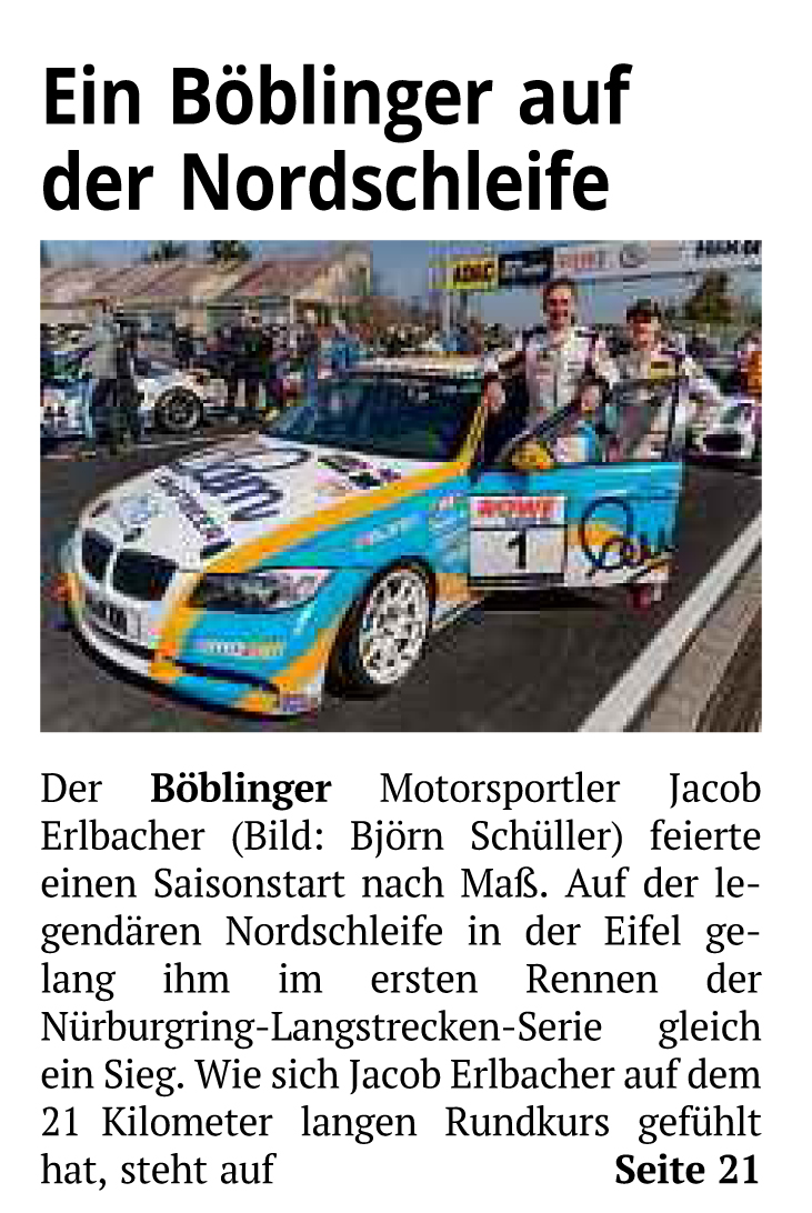 SZBZ: Jacob Erlbacher - Ein Böblinger auf der Nordschleife