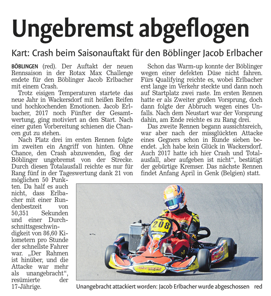 Jacob Erlbacher - trotz Rundenbestzeit nur Platz 5 in Wackersdorf in der Rotax Senior Klasse