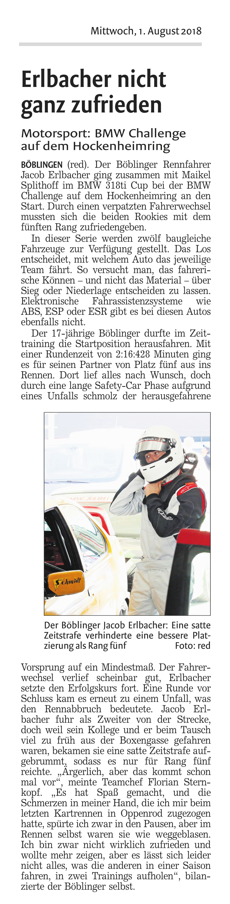 Jacob Erlbacher in Hockenheim beim BMW 318ti Cup am Start - Racetalent Germany