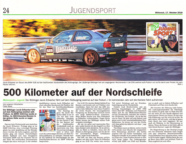 Jacob Erlbacher - zweimal Podium auf dem Nürburgring - DMV BMW 318ti Cup